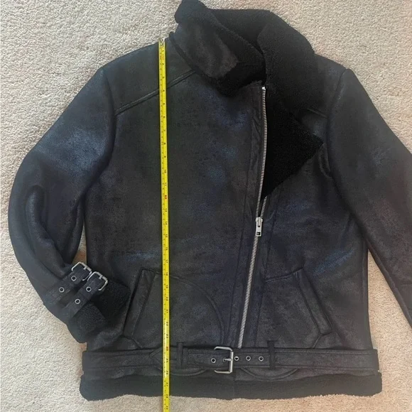 American Eagle Faux Suede Shearling Lined Distressed Moto Jacket, Bl, Sz XL - Picture 15 of 16